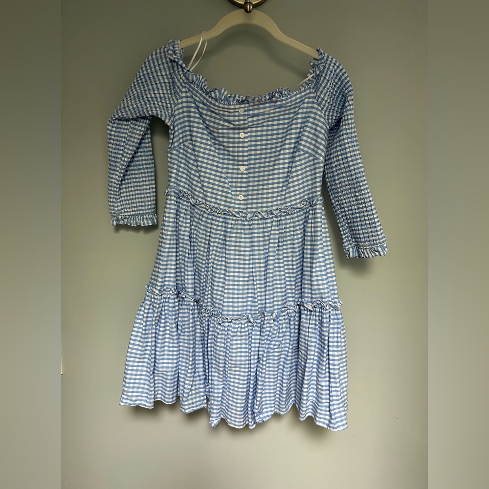 English Factory Gingham Off-Shoulder Dress